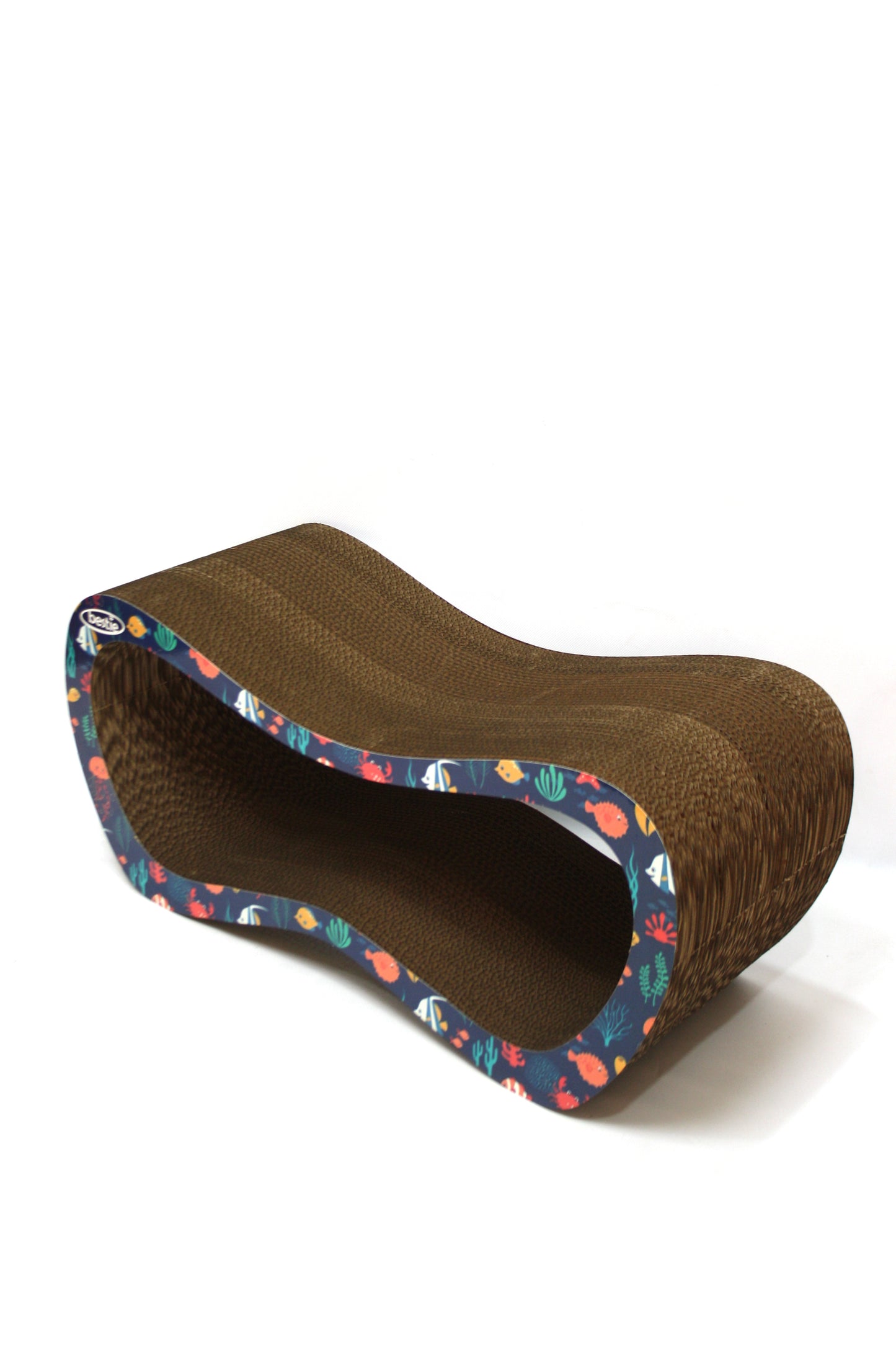 Dekoratif Karton Kedi Tırmalama - Yatay Tırmalama- Large (59x24x26 cm) Balıklı Desen