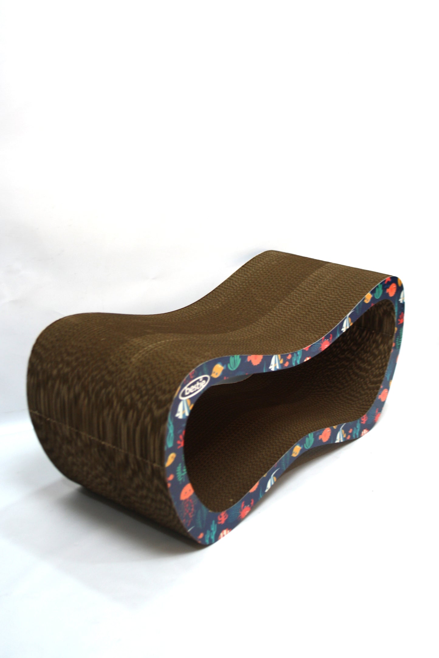 Dekoratif Karton Kedi Tırmalama - Yatay Tırmalama- Large (59x24x26 cm) Balıklı Desen
