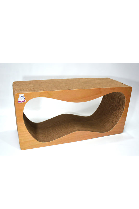 Dekoratif Karton Kedi Tırmalama Kanepesi- Xlarge (68x24x33 cm) Ahşap Desen
