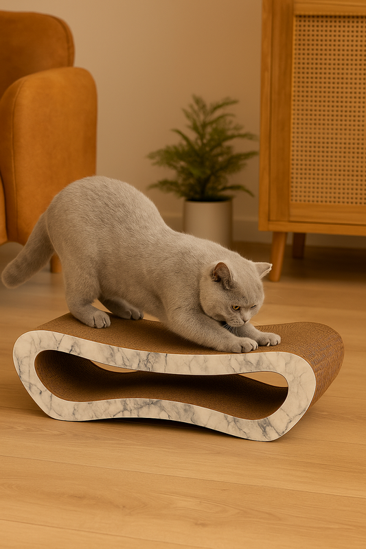 Dekoratif Karton Kedi Tırmalama Kanepesi- Medium (51x24x17 cm) Mermer Desen