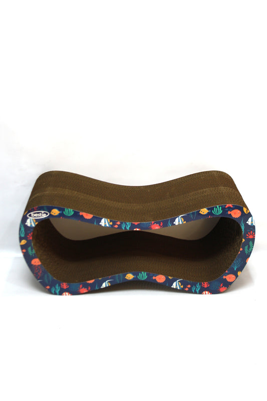 Dekoratif Karton Kedi Tırmalama - Yatay Tırmalama- Large (59x24x26 cm) Balıklı Desen