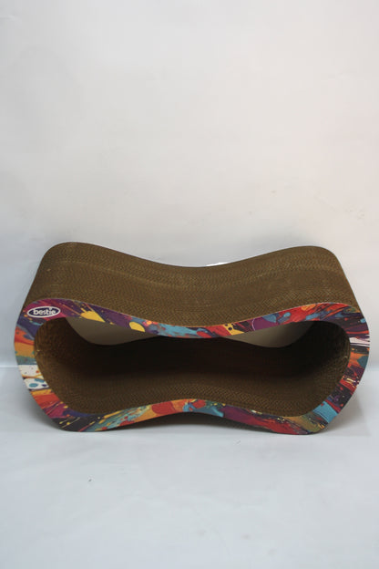Dekoratif Karton Kedi Tırmalama Kanepesi - Large (59x24x26 cm) Çok Renkli Desen