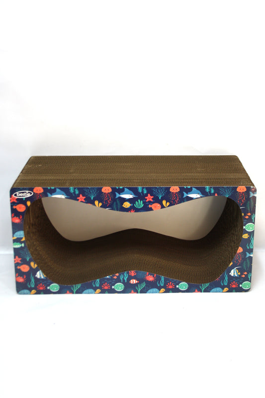 Dekoratif Karton Kedi Tırmalama Kanepesi - Xlarge (68x24x33 cm) Balıklı Desen