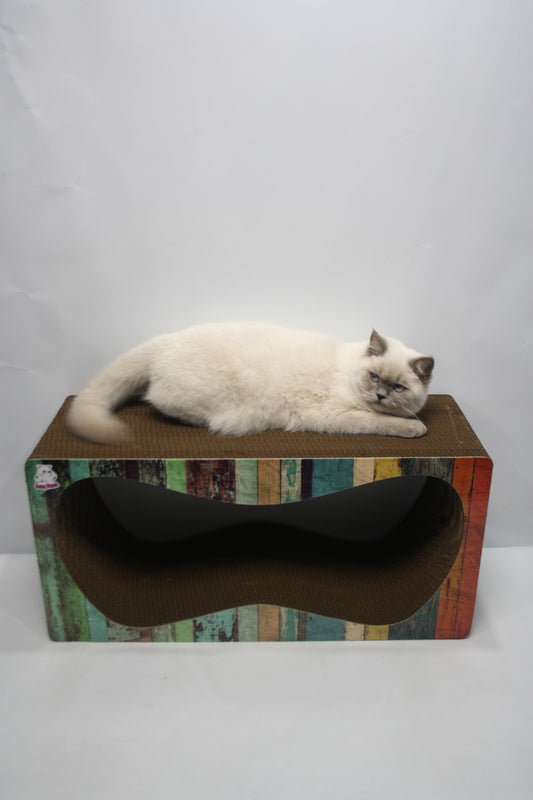 Dekoratif Karton Kedi Tırmalama Kanepesi- Xlarge (68x24x33 cm) Çizgili Desen