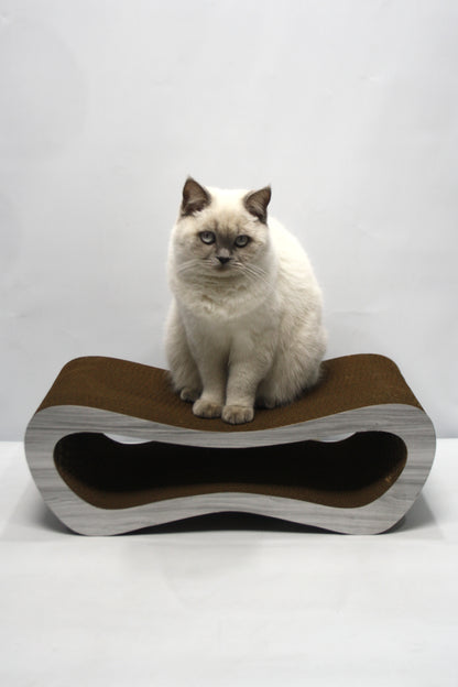 Dekoratif Karton Kedi Tırmalama Kanepesi- Medium (51x24x17 cm) Gri Desen