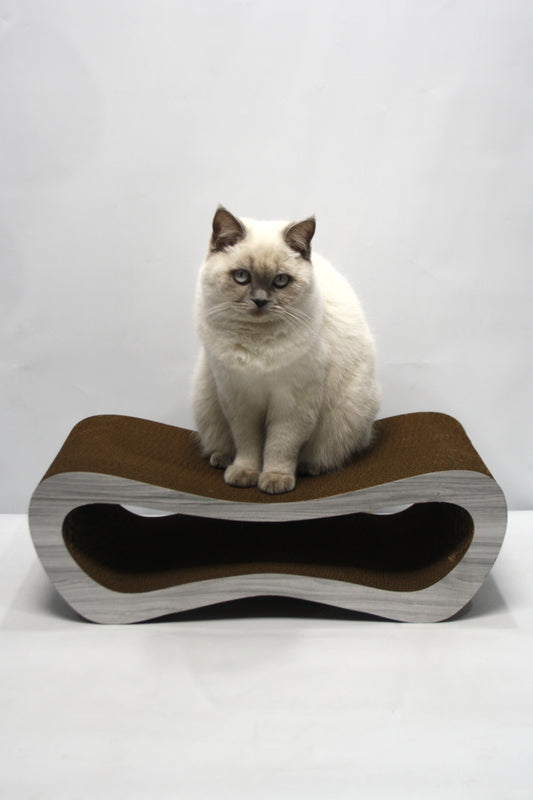 Dekoratif Karton Kedi Tırmalama Kanepesi- Medium (51x24x17 cm) Gri Desen