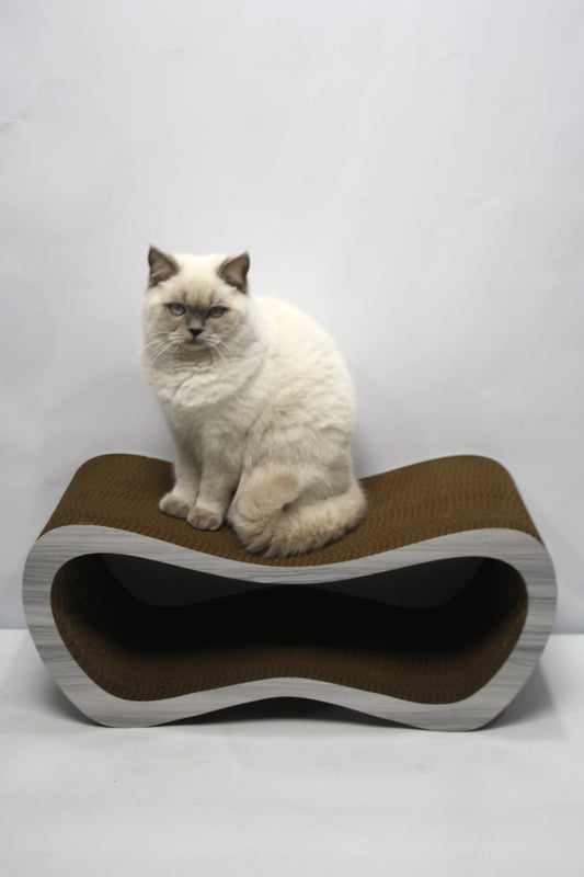 Dekoratif Karton Kedi Tırmalama Kanepesi- Large (59x24x26 cm) Gri Desen