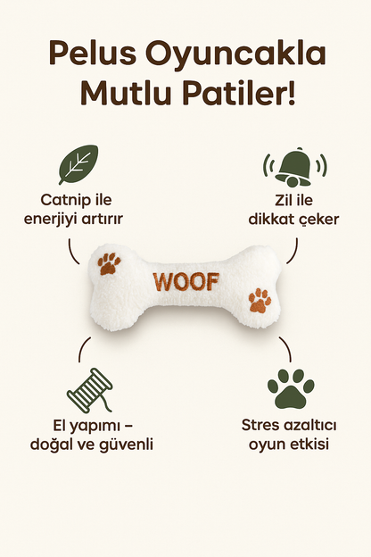 Catnipli Kedi Oyuncağı ve Zilli İnteraktif,  Rahatlatıcı Oyun Arkadaşı - Peluş Kemik